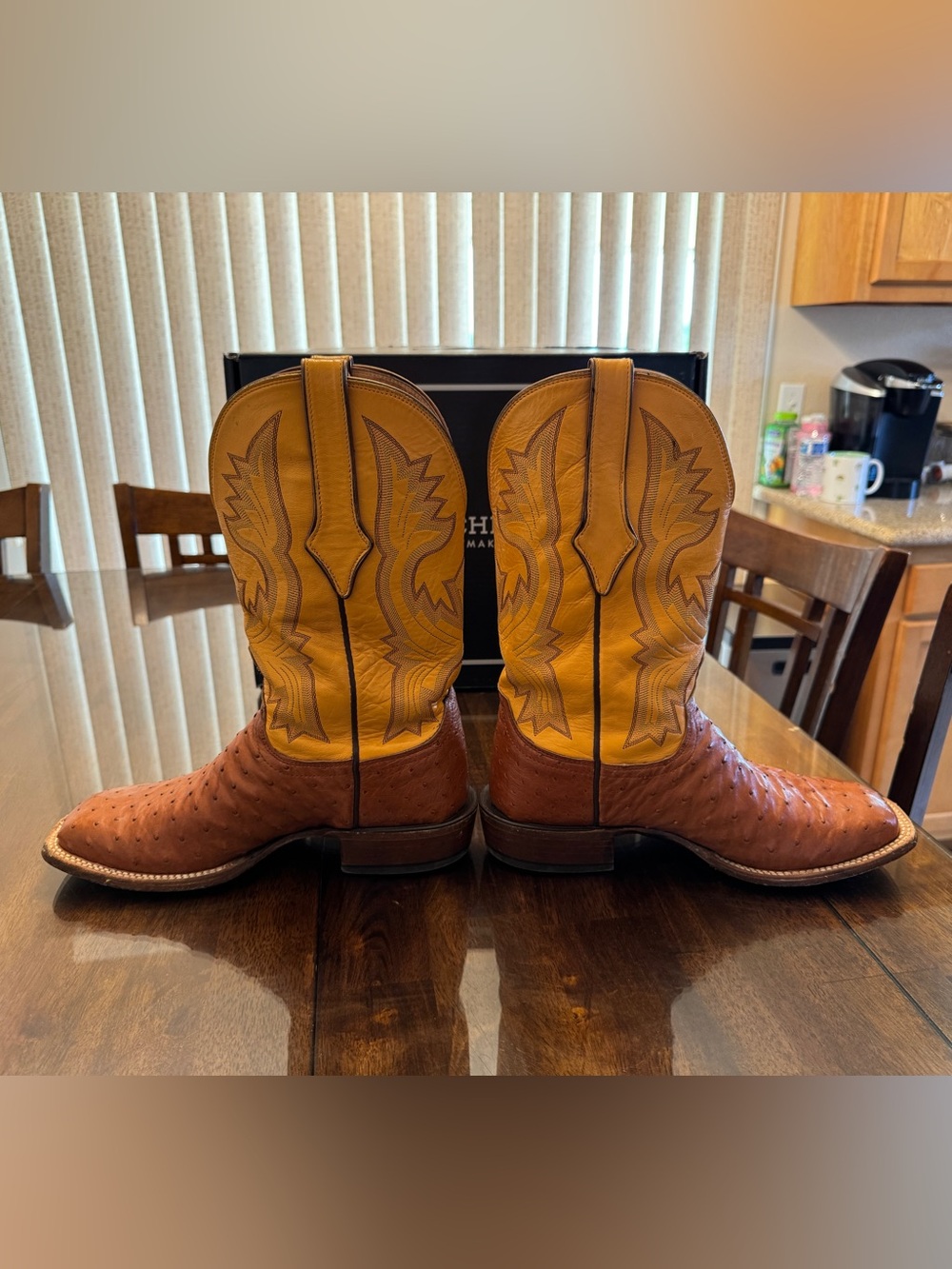 Lucchese Brown Foot with Yellow Shaft Ostrich Western Boots